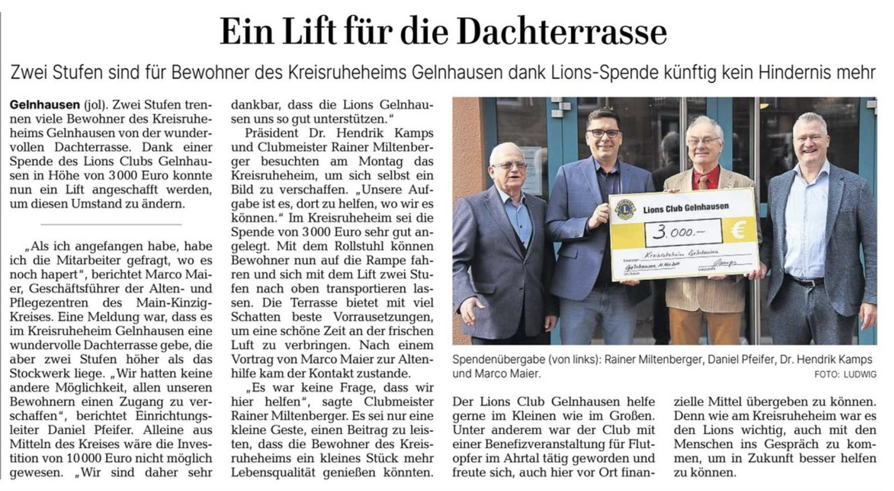 2024 03 Lions spenden 3.000 € an Kreisruheheim Gelnhausen