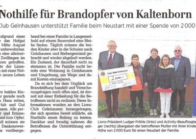 Lions unterstützen Familie beim Neustart nach Großbrand