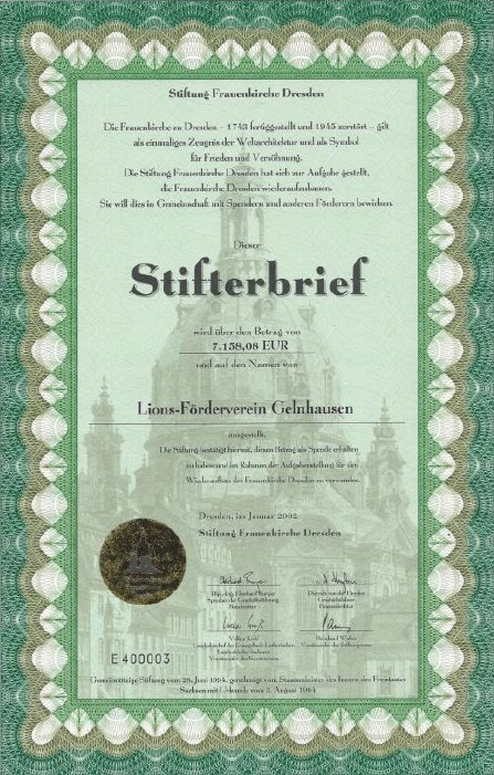 Stifterbrief Lions Förderverein