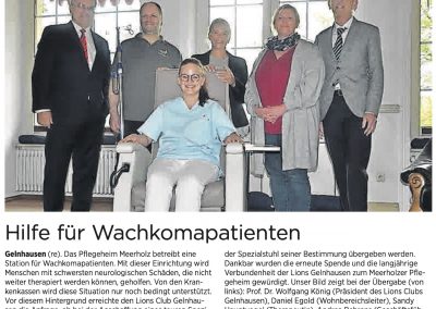 Mai 2019: Spezialstuhl für Wachkomapatienten