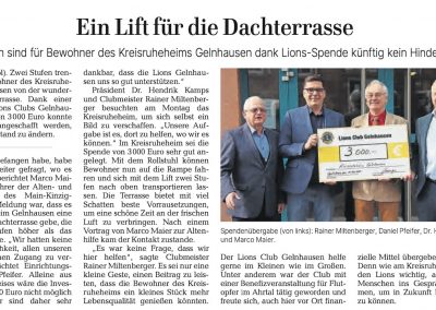 Lions spenden Lift für die Dachterrasse des Kreisruheims