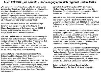 Lions engagieren sich regional und in Afrika