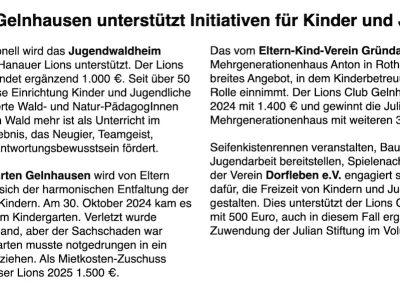 Lions Club unterstützt Initiativen für Kinder und Jugendliche