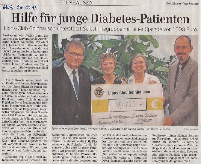 Lions Club unterstützt Selbsthilfegruppe "Diabetes Youngsters & Kids"