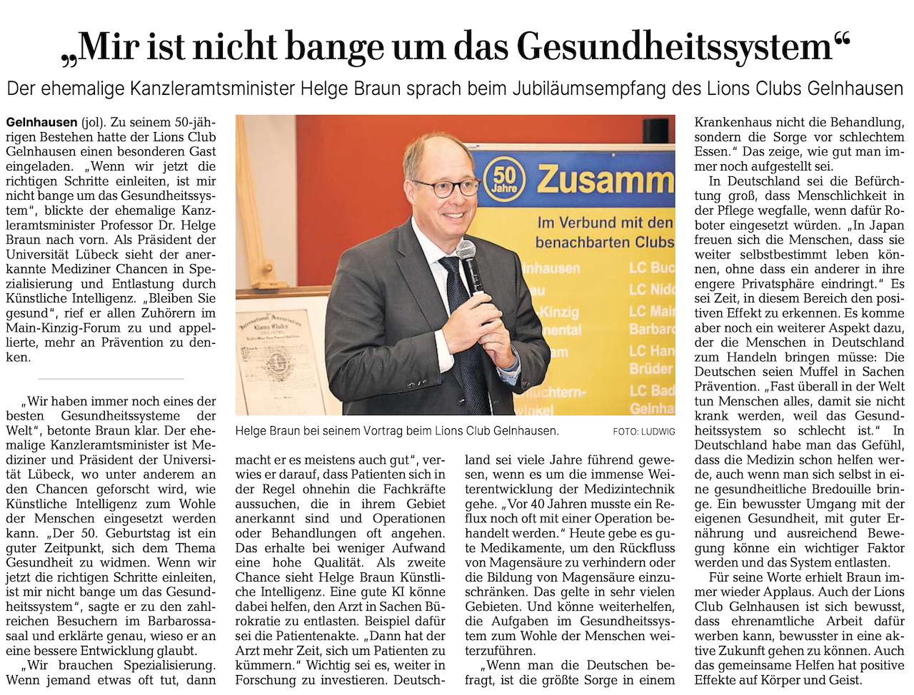 Ehemaliger Kanzleramtsminister Helge Braun beim Festakt zum 50-jährigen Jubiläum des Lions Club ehemaliger Kanzleramtsminister Helge Braun spricht beim Festakt des Lions Club