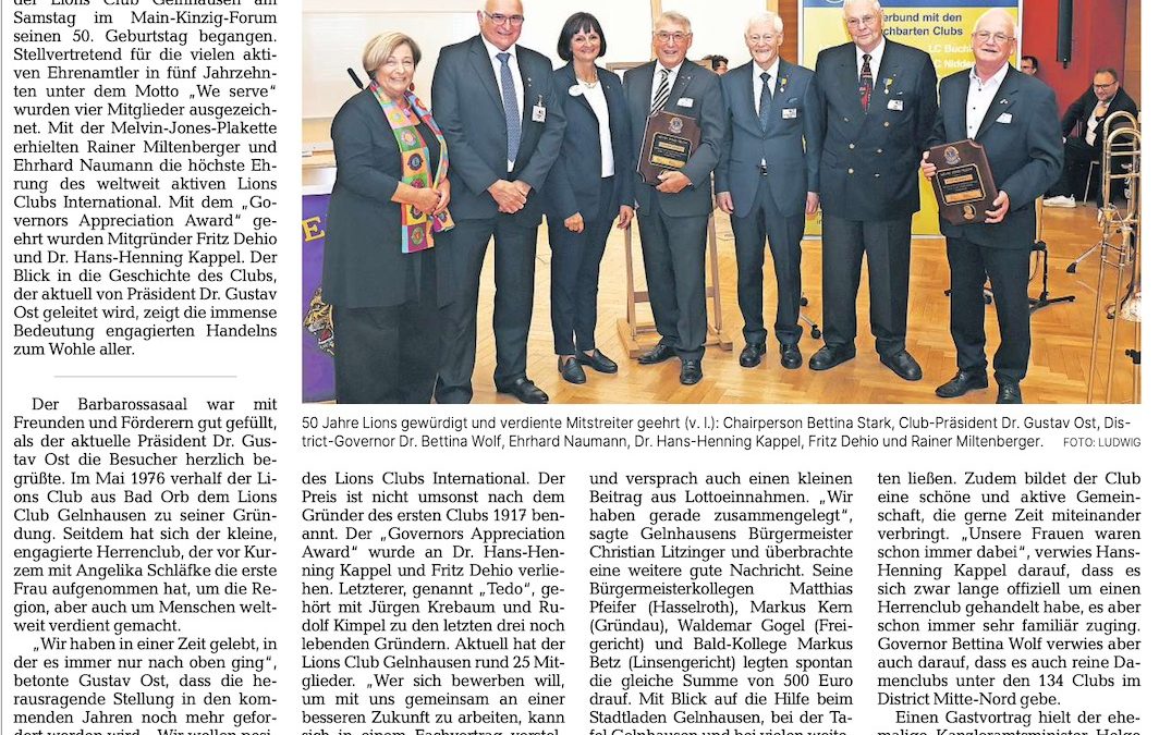 9.5.26: Festakt zum 50-jährigen Jubiläum des Lions Clubs Gelnhausen mit Helge Braun und besonderen Ehrungen