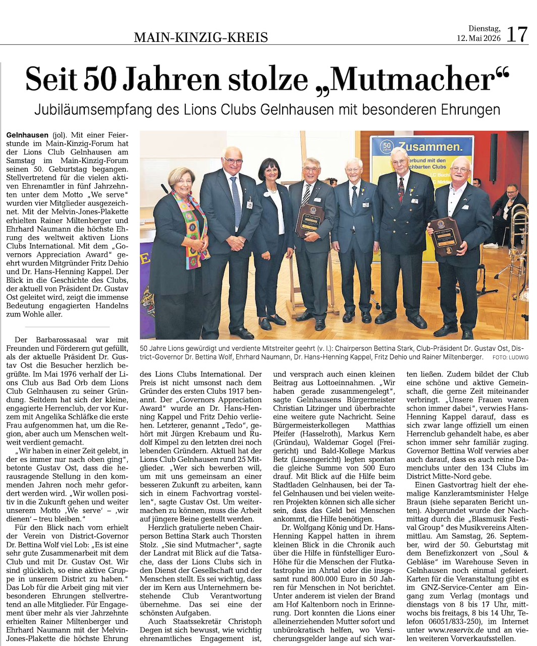 9.5.26: Festakt zum 50-jährigen Jubiläum mit Helge Braun und besonderen Ehrungen 9.5.26 Festakt zum 50jährigen Jubiläum mit Helge Braun und besonderen Ehrungen